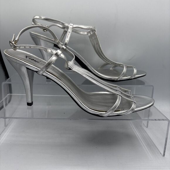 Fioni Night Size 11 Silver T Strap Open Toe stiletto Heels Formal wedding - Picture 6 of 10